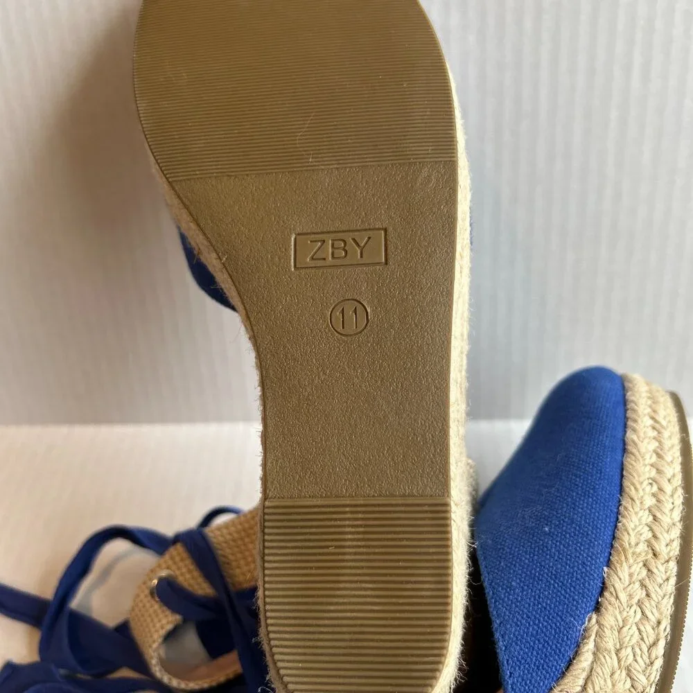 ZBY Womens Blue Canvas Lace Up Espadrilles Size 11